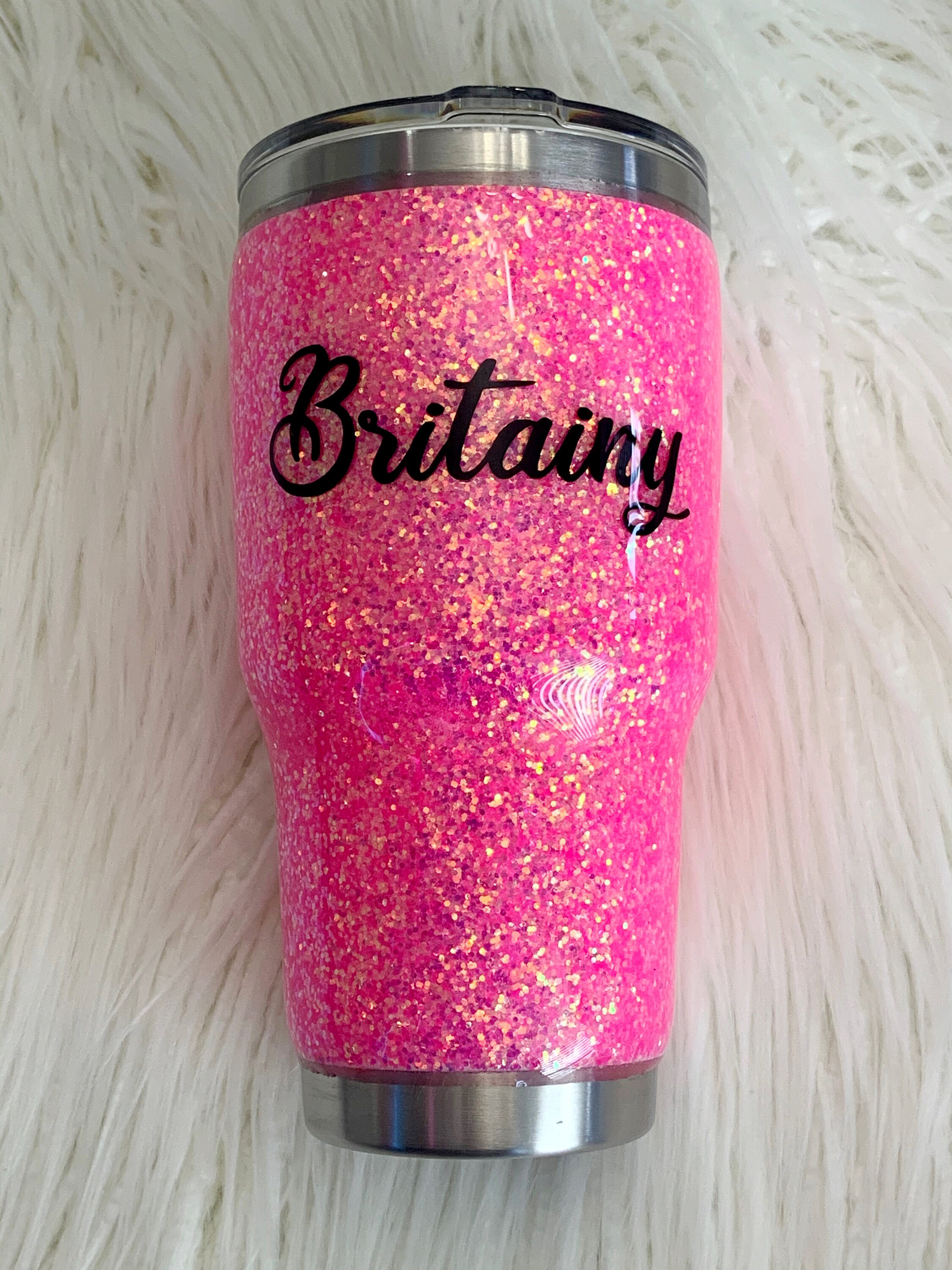 Hot pink Yeti glitter tumbler personalized tumbler Yeti Etsy