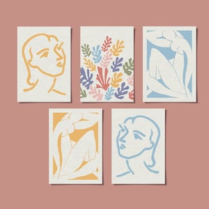 Bunte Matisse inspirierte Ausstellung Postkarten 5er Set | Regenbogen Pastell | Einzeln erhältlich | DIN A6