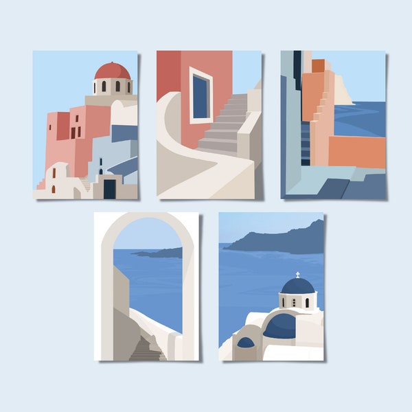 Santorini Greece Minimalist Postcard Set of 5 | Available Individually | A6