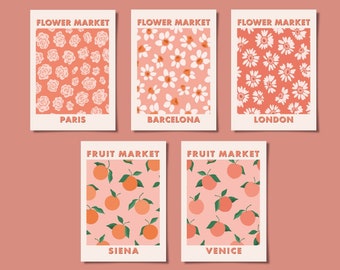 Flower and Fruit Market Postcard Set of 5 | Warm Earthy Peachy Pink | Available Individually | A6