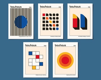 Bauhaus Inspirierte Ausstellung Postkarte 5er Set | Rot Blau Gelb Modern Mid Century | Einzeln erhältlich | DIN A6