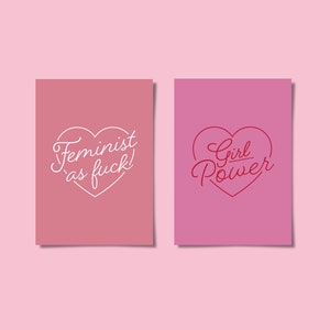Feminist As F*ck & Girl Power Postkarten 2er Set | Feminismus | Frauen Empowerment | Rosa | Einzeln erhältlich | DIN A6