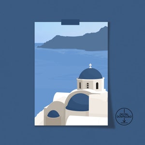 Santorini Grecia Minimalista Vista Oceano Stampa / Download Digitale