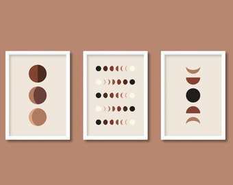 Moon Phase Print Set of 3 | Terracotta Earth Tones Print | A5 A4 A3 A2