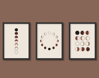 Moon Phase Print Set of 3 | Terracotta Earth Tones Print | A5 A4 A3 A2