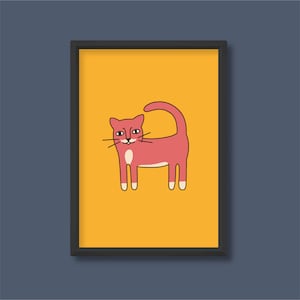 Cartel de ilustración de gato colorido / Dibujos animados lindo moderno retro / A5 A4 A3 A2 A1 A0 / Sin marco