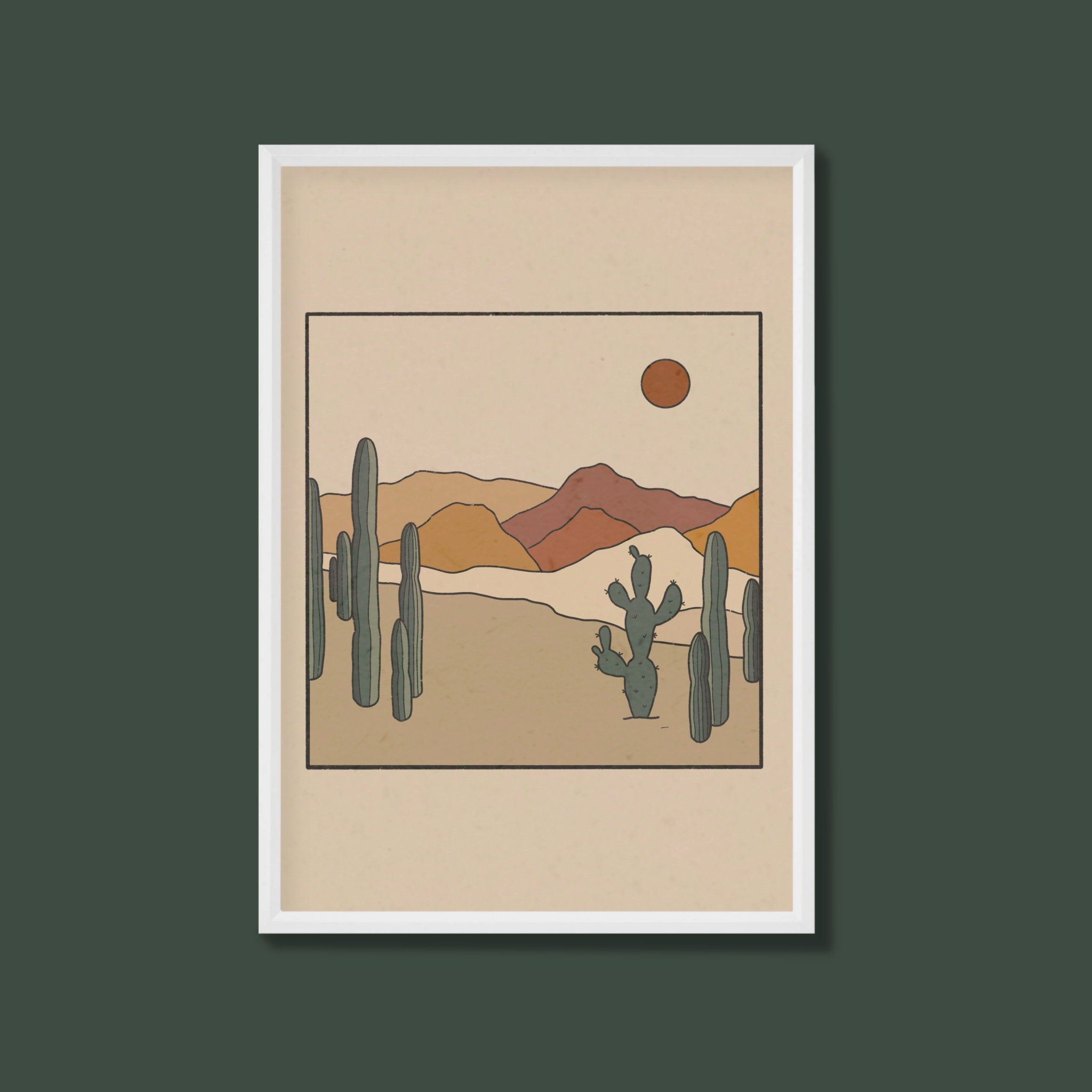 Minimalist Earth Tone Textured Desert Cactus Print | Boho Mid Century | A2 A3 A4 A5 | Unframed