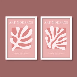 Conjunto de impresión de carteles de exposición de forma abstracta de 2 / Inspirado en Henri Matisse (rosa polvoriento) / A5 A4 A3 A2 A1 A0 / Sin marco
