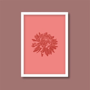 Impresión de estilo de corte Lino de flor de crisantemo / Boho Mid Century (rosa y rojo) / A5 A4 A3 A2 A1 A0 / Sin marco