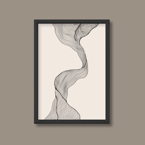 Impresión abstracta de líneas de humo de nube de ondas / Boho Mid Century (negro y neutro) / A5 A4 A3 A2 A1 A0 / Sin enmarcar