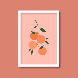 Orange Zweig Illustration Poster | Obst Botanische | Schlichtes Minimalistisches Boho Bunt | A2-A3-A4-A5 | Ungerahmt