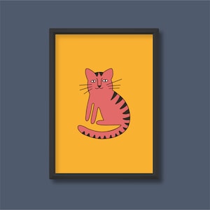 Cartel de ilustración de gato colorido / Dibujos animados lindo moderno retro / A5 A4 A3 A2 A1 A0 / Sin marco