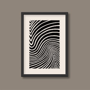 Impresión de líneas abstractas, estilo linograbado, estilo bohemio de mediados de siglo (negro y neutro), tamaño A5, A4, A3, A2, A1, A0, sin marco