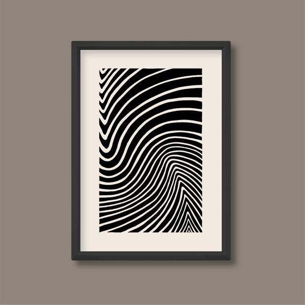 Abstract Line Print Lino Cut Style Print | Boho Mid Century (Black and Neutral) | A5 A4 A3 A2 A1 A0