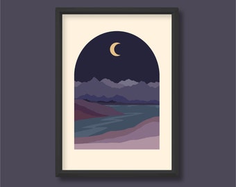 Desert Landscape Purple Cool Tone Archway Print | Night | Boho Mid Century | A2 A3 A4 A5 | Unframed