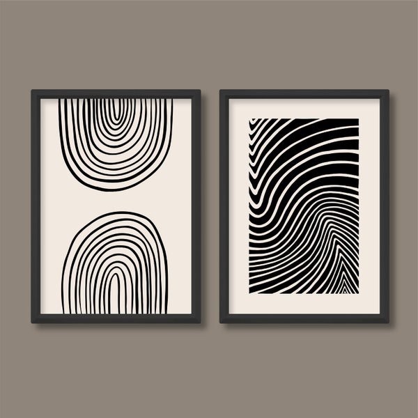 Abstract Neutral Tone Arch and Lino Print Set of 2 | Scandinavian Contemporary Boho Mid Century | A5 A4 A3 A2 A1 A0 A1 A0