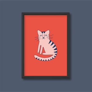 Cartel de ilustración de gato colorido / Dibujos animados lindo moderno retro / A5 A4 A3 A2 A1 A0 / Sin marco