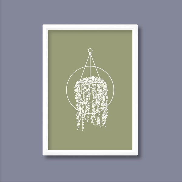 String of Pearls Plant Simple Line Art Print | Hanging Houseplant | Senecio Rowleyanus | Minimalist Boho Modern | A2 A3 A4 A5