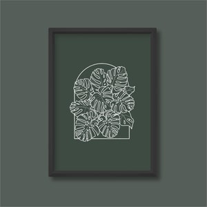 Monstera Deliciosa Plant in Archway Line Art Print | Cheese Plant | Minimalist Boho | A2 A3 A4 A5 | Unframed