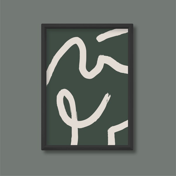 Abstract Green Earthy Tone Single Brush Stroke Line Art | Scandinavian Contemporary Boho Mid Century | A5 A4 A3 A2 A1 A0