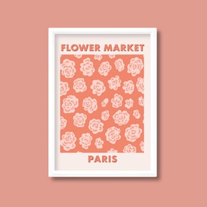 Impression florale de marché aux fleurs | Pivoine rose | Paris | Terreux chaud et pêche | Minimaliste Botanique Lumineux Moderne | A2 A3 A4 A5 | Sans cadre