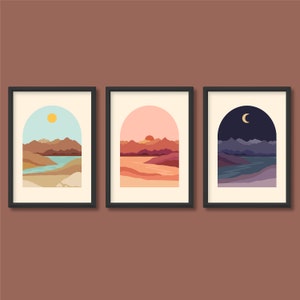 Minimalist Desert Print Set of 3 | Day | Sunrise | Sunset | Night | A5 A4 A3 A2