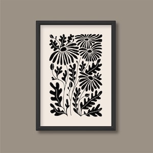 Neutraler abstrakter wilder Blumen-Pflanzendruck | Schwarz-Weiß-Monochrom | Mid Century | A0-A1-A2-A3-A4-A5 | Ungerahmt
