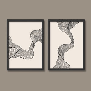 Ensemble de 2 d&#39;impressions d&#39;art abstrait abstrait vague de ton neutre | Bohème scandinave du milieu du siècle | A5 A4 A3 A2 A1 A0 | Sans cadre