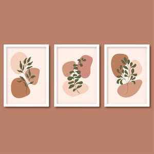 Conjunto de impresión de ramas de plantas de interior de terracota de 3 / Rust Warm Earthy / A5 A4 A3 A2 / Sin marco