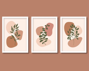 Terracotta Houseplant Branches Print Set of 3 | Rust Warm Earthy | A5 A4 A3 A2 | Unframed