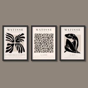 Poster espositivi ispirati a Henri Matisse Set di 3 / Neutri neri / A5 A4 A3 A2 A1 / Senza cornice