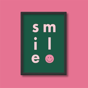 Impresión de cita positiva de sonrisa / Tipografía motivacional / Cartel retro de diseño gráfico colorido brillante / A5 A4 A3 A2 A1 A0 / Sin marco
