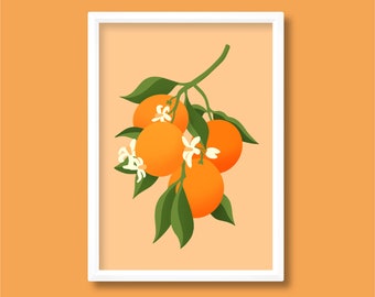 Orange Branch Illustration Poster | Fruit Botanical | Minimalist Boho Colourful | A2 A3 A4 A5