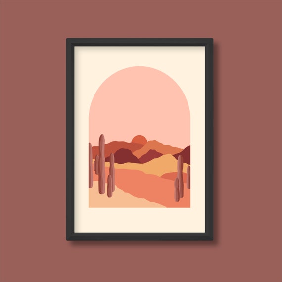 Desert Landscape Peach Earth Tone Archway Print Dusk Dawn Sunset Sunrise  Boho Mid Century A2 A3 A4 A5 