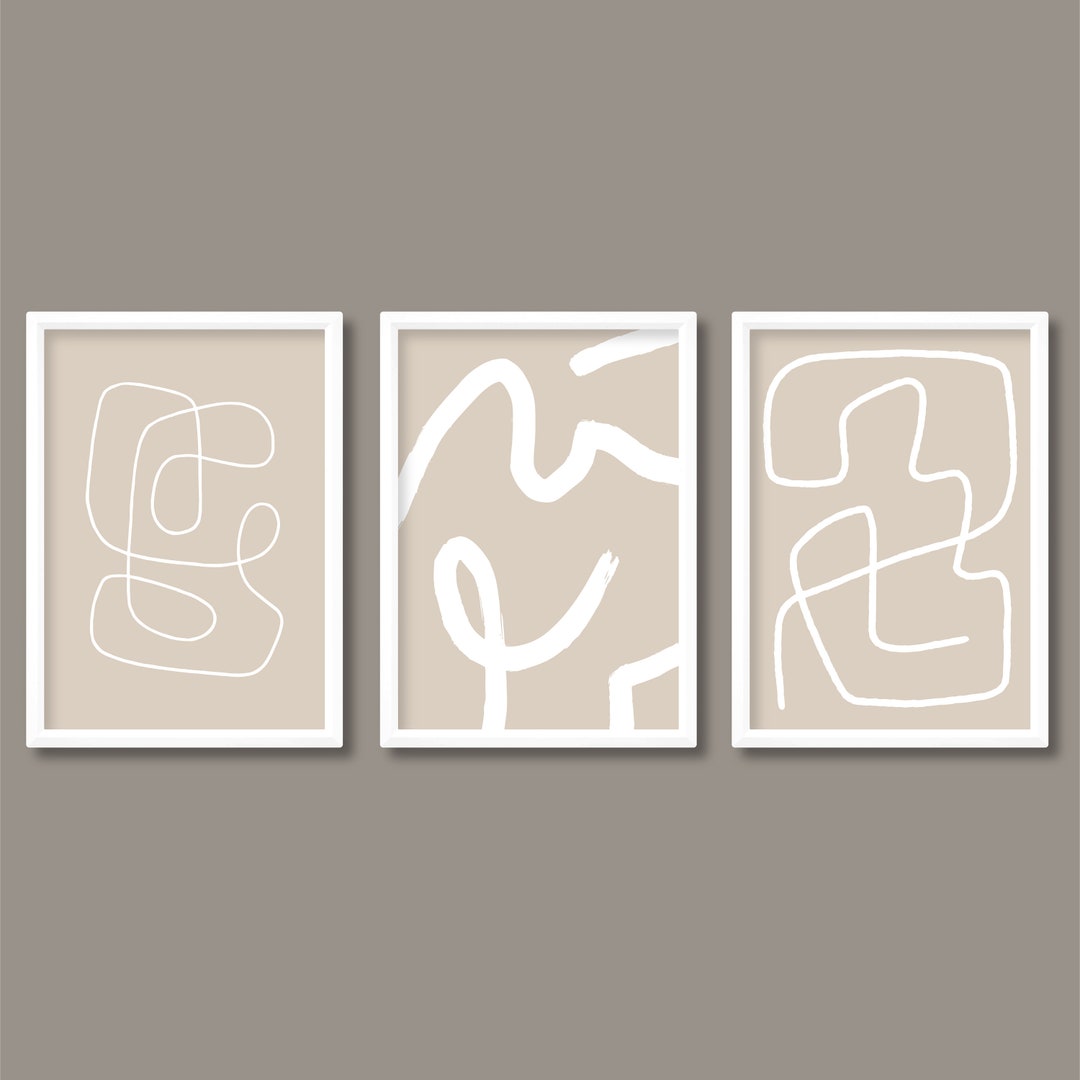 Abstract Neutral Tone Single Line Art Print Set of 3 | Scandinavian ...