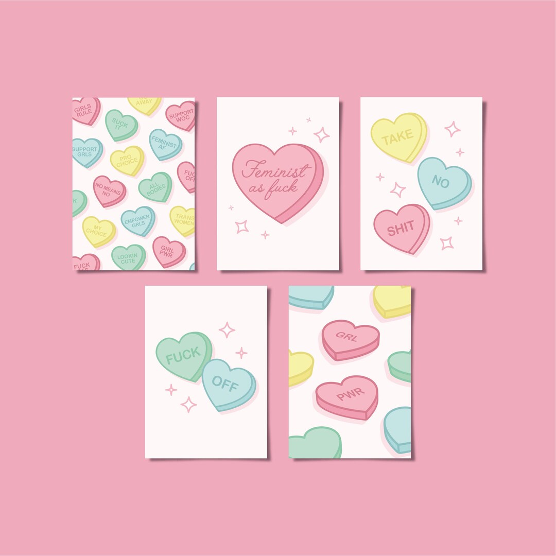 Feminist candy hearts greeting card – Joan and Rose