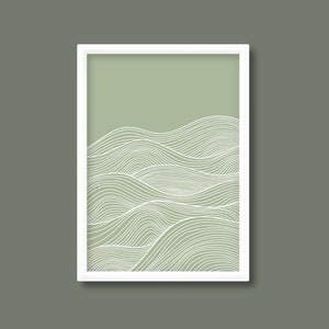 Abstract Wave Ocean Mountain Line Print | Boho Mid Century (Sage Green) | A5 A4 A3 A2 A1 A0