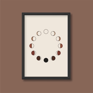 Moon Phase Circle Earth Tone Terracotta Print | Boho Mid Century | A5 A4 A3 A2 A1 A0 | Unframed