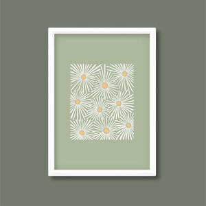 Daisy Flower Floral Print | Sage Green | Boho Mid Century Modern | A0 A1 A2 A3 A4 A5