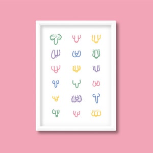 Willy Line Drawing Print | Rainbow Pastel Colours | A5 A4 A3 A2 A1 A0 | Unframed