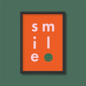 Impresión de cita positiva de sonrisa / Tipografía motivacional / Cartel retro de diseño gráfico colorido brillante / A5 A4 A3 A2 A1 A0 / Sin marco
