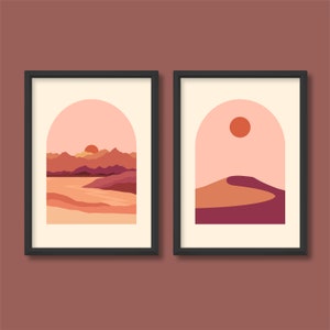 Minimalist Desert Print Set of 2 | Boho Block Colour Modern | A5 A4 A3 A2