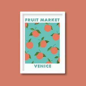 Marché aux fruits Impression | Pêche Agrumes Botanique | Boho minimaliste lumineux coloré | A2 A3 A4 A5 | Sans cadre