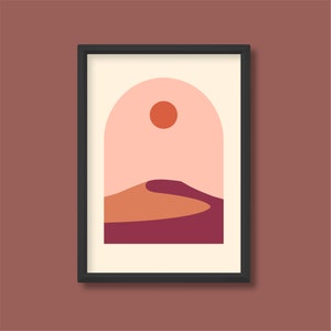 Wüstenlandschaft Pfirsich Erde Ton Tortenbild | Abenddämmerung Sonnenuntergang Sonnenaufgang | Mid Century | A2-A3-A4-A5 | Ungerahmt