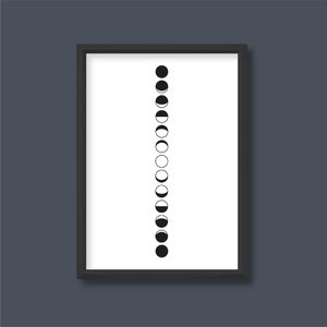 Moon Phases Outline Print | Available in Black or White | Boho Mid Century | A5 A4 A3 A2 A1 A0