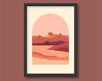 Desert Landscape Peach Earth Tone Archway Print | Dusk Dawn Sunset Sunrise | Boho Mid Century | A2 A3 A4 A5 | Unframed
