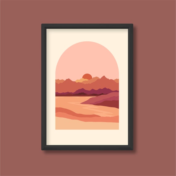 Desert Landscape Peach Earth Tone Archway Print Dusk Dawn Sunset Sunrise  Boho Mid Century A2 A3 A4 A5 