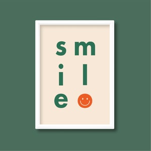 Impresión de cita positiva de sonrisa / Tipografía motivacional / Cartel retro de diseño gráfico colorido brillante / A5 A4 A3 A2 A1 A0 / Sin marco