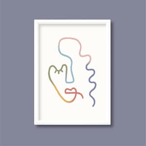 Abstract Single Line Art Face | Pastel Colourful Scandinavian Contemporary Boho Mid Century | A5 A4 A3 A2 A1 A0 | Unframed