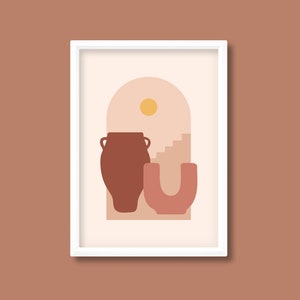 Estampado de arco de jarrón de terracota / óxido cálido terroso / bohemio de mediados de siglo / A0 A1 A2 A3 A4 A5 / Sin marco